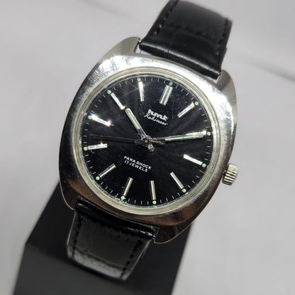 Vintage Original HMT Kohinoor Hand Winding 17 Jewels Black Face Men's Wrist Watch HM114