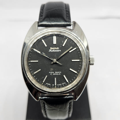 Vintage Original HMT Kohinoor Hand Winding 17 Jewels Black Face Men's Wrist Watch HM117