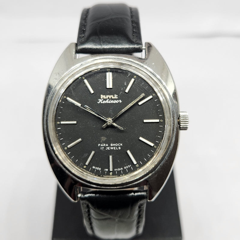 Vintage Original HMT Kohinoor Hand Winding 17 Jewels Black Face Men's Wrist Watch HM117