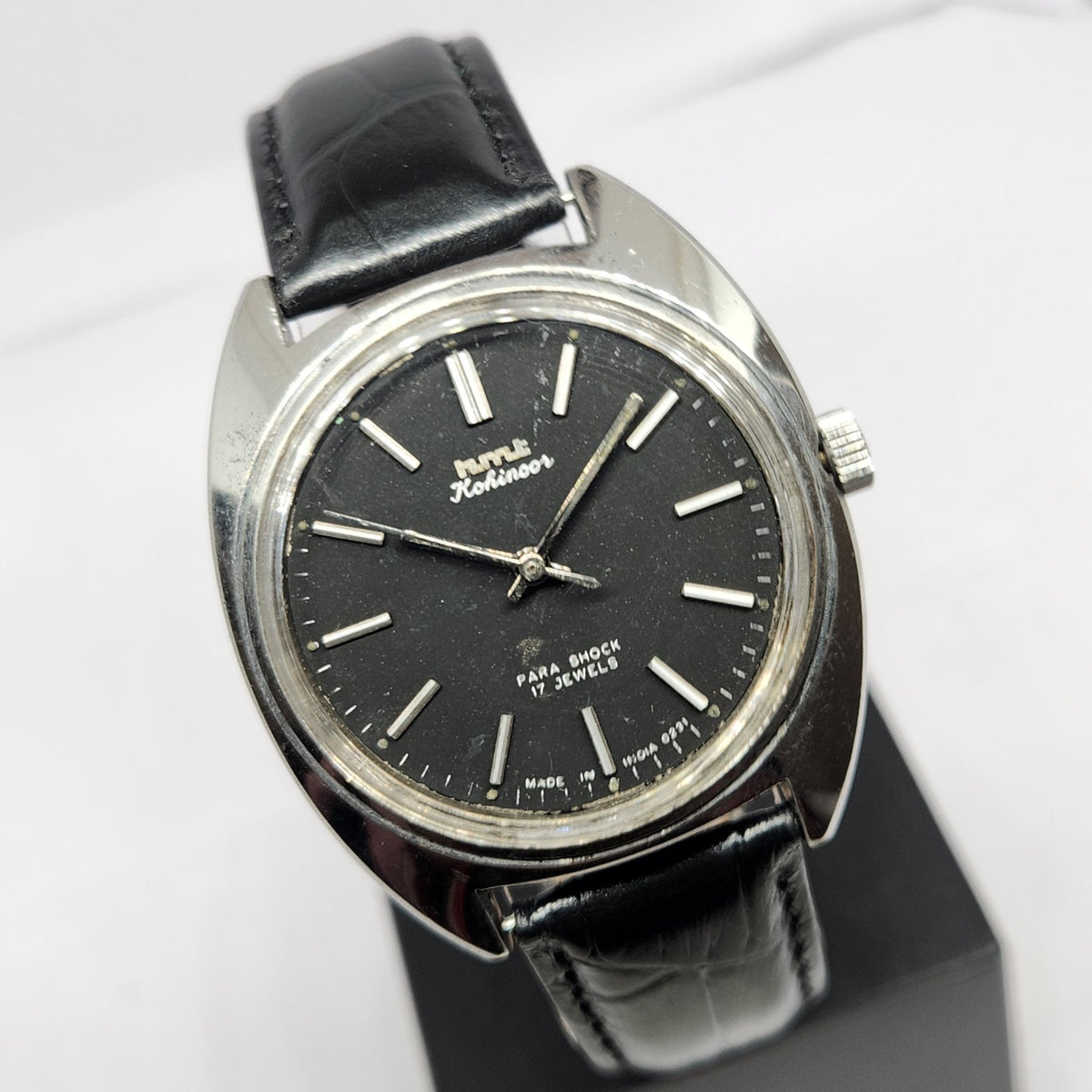 Vintage Original HMT Kohinoor Hand Winding 17 Jewels Black Face Men's Wrist Watch HM117