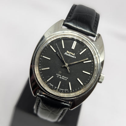 Vintage Original HMT Kohinoor Hand Winding 17 Jewels Black Face Men's Wrist Watch HM117