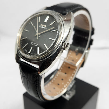 Vintage Original HMT Kohinoor Hand Winding 17 Jewels Black Face Men's Wrist Watch HM117