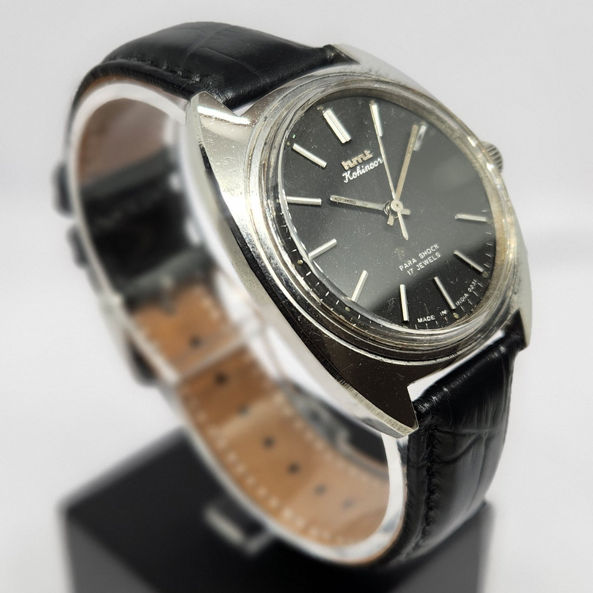 Vintage Original HMT Kohinoor Hand Winding 17 Jewels Black Face Men's Wrist Watch HM117