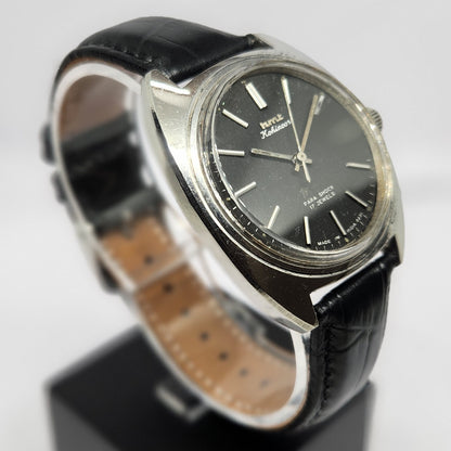 Vintage Original HMT Kohinoor Hand Winding 17 Jewels Black Face Men's Wrist Watch HM117