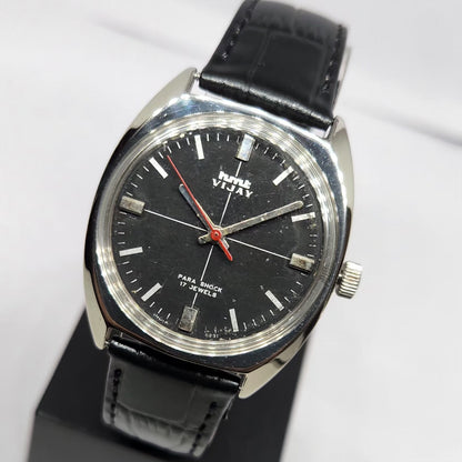 Vintage Original HMT Vijay Hand Winding 17 Jewels Black Face Men's Wrist Watch HM118
