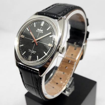 Vintage Original HMT Vijay Hand Winding 17 Jewels Black Face Men's Wrist Watch HM118