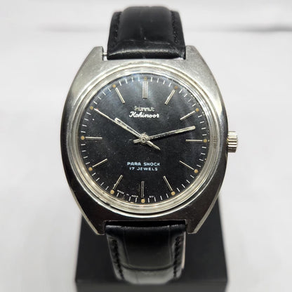 Vintage Original HMT Kohinoor Hand Winding 17 Jewels Black Face Men's Wrist Watch HM119