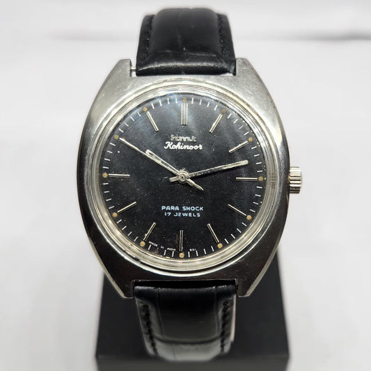 Vintage Original HMT Kohinoor Hand Winding 17 Jewels Black Face Men's Wrist Watch HM119