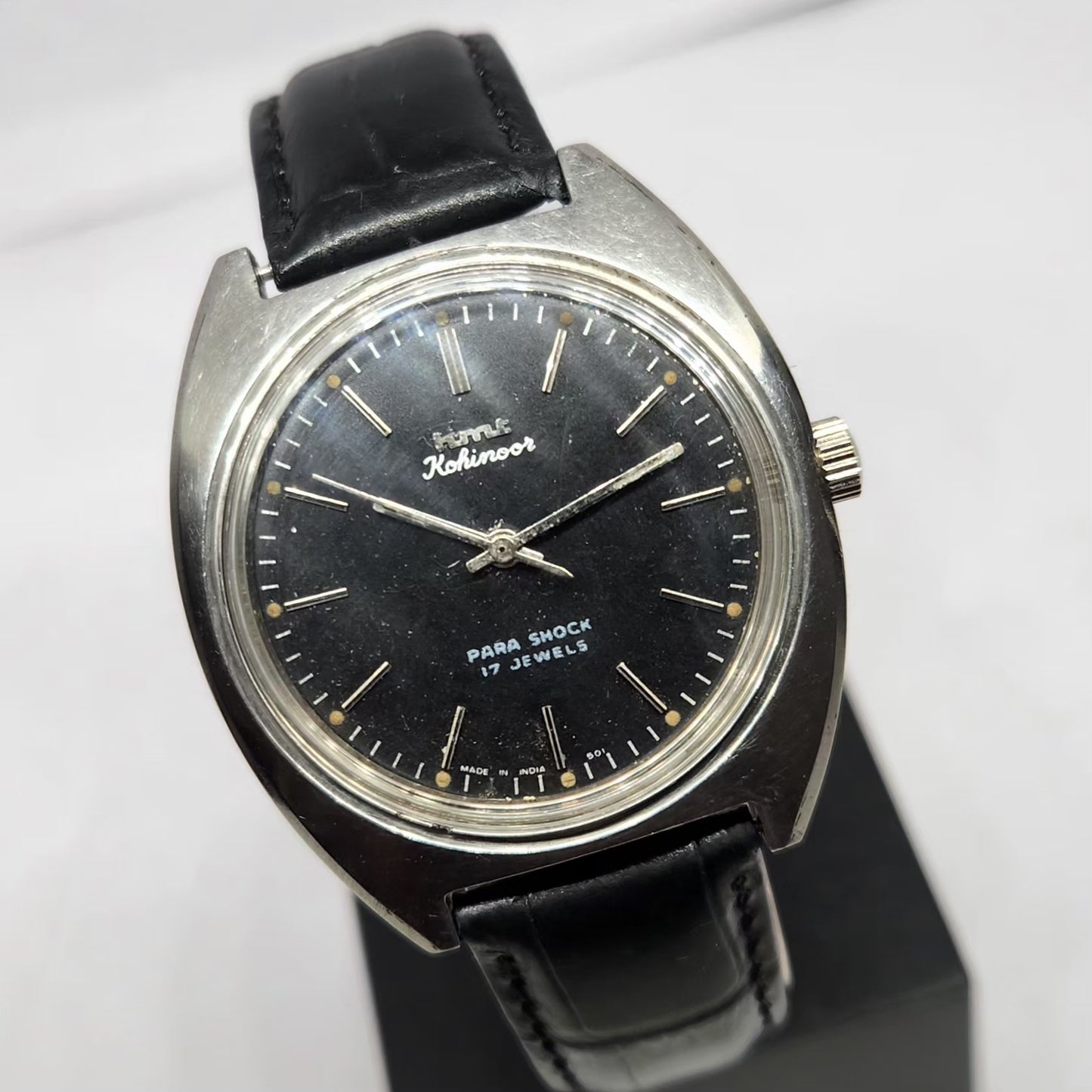 Vintage Original HMT Kohinoor Hand Winding 17 Jewels Black Face Men's Wrist Watch HM119