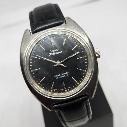 Vintage Original HMT Kohinoor Hand Winding 17 Jewels Black Face Men's Wrist Watch HM119