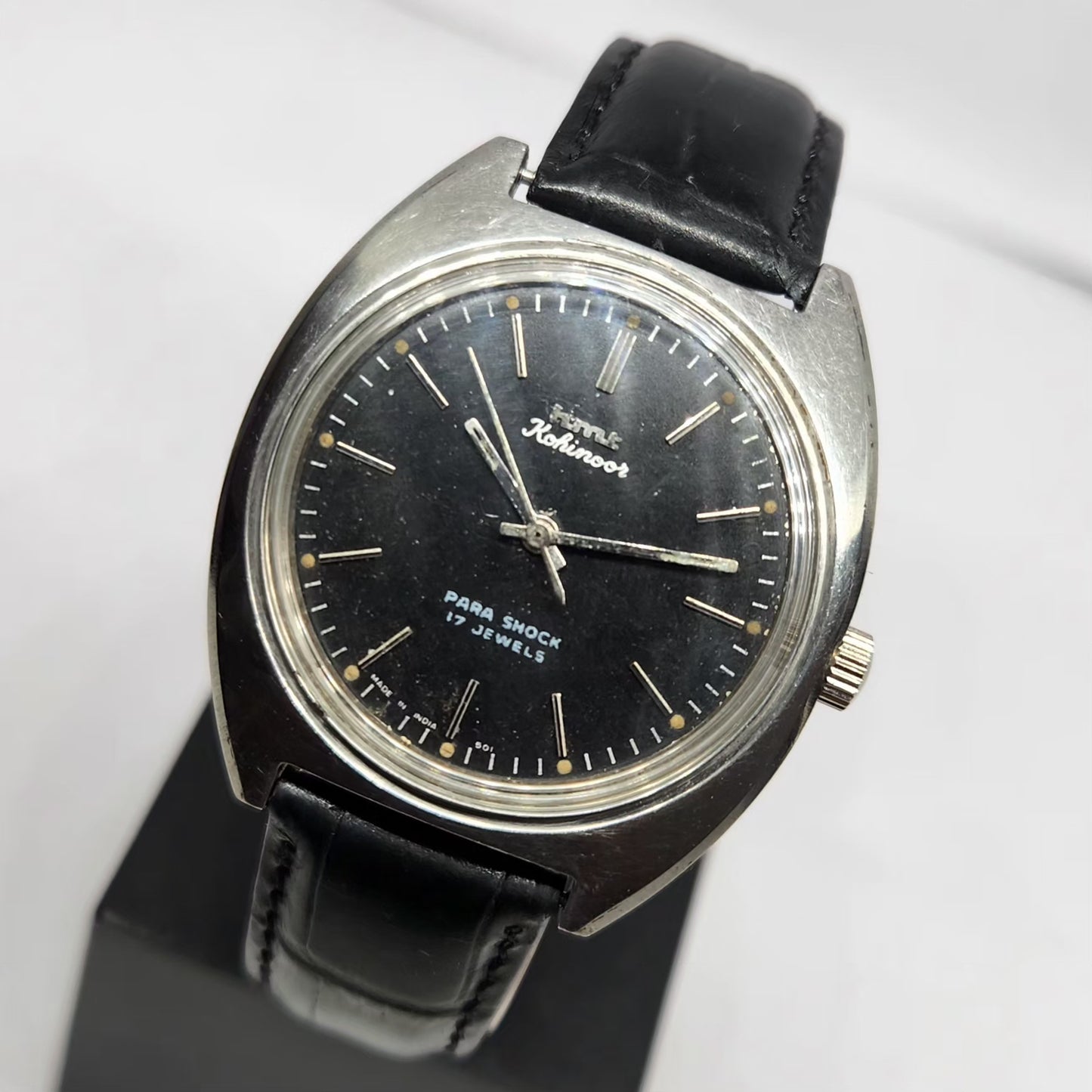 Vintage Original HMT Kohinoor Hand Winding 17 Jewels Black Face Men's Wrist Watch HM119