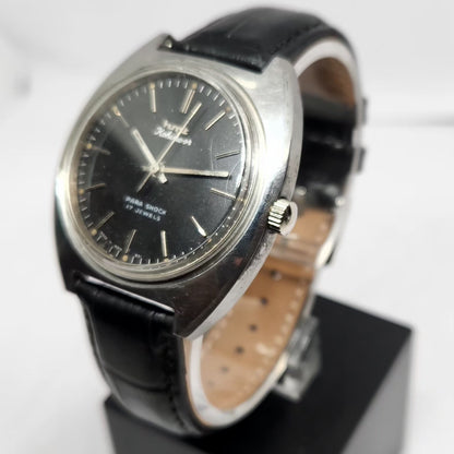 Vintage Original HMT Kohinoor Hand Winding 17 Jewels Black Face Men's Wrist Watch HM119