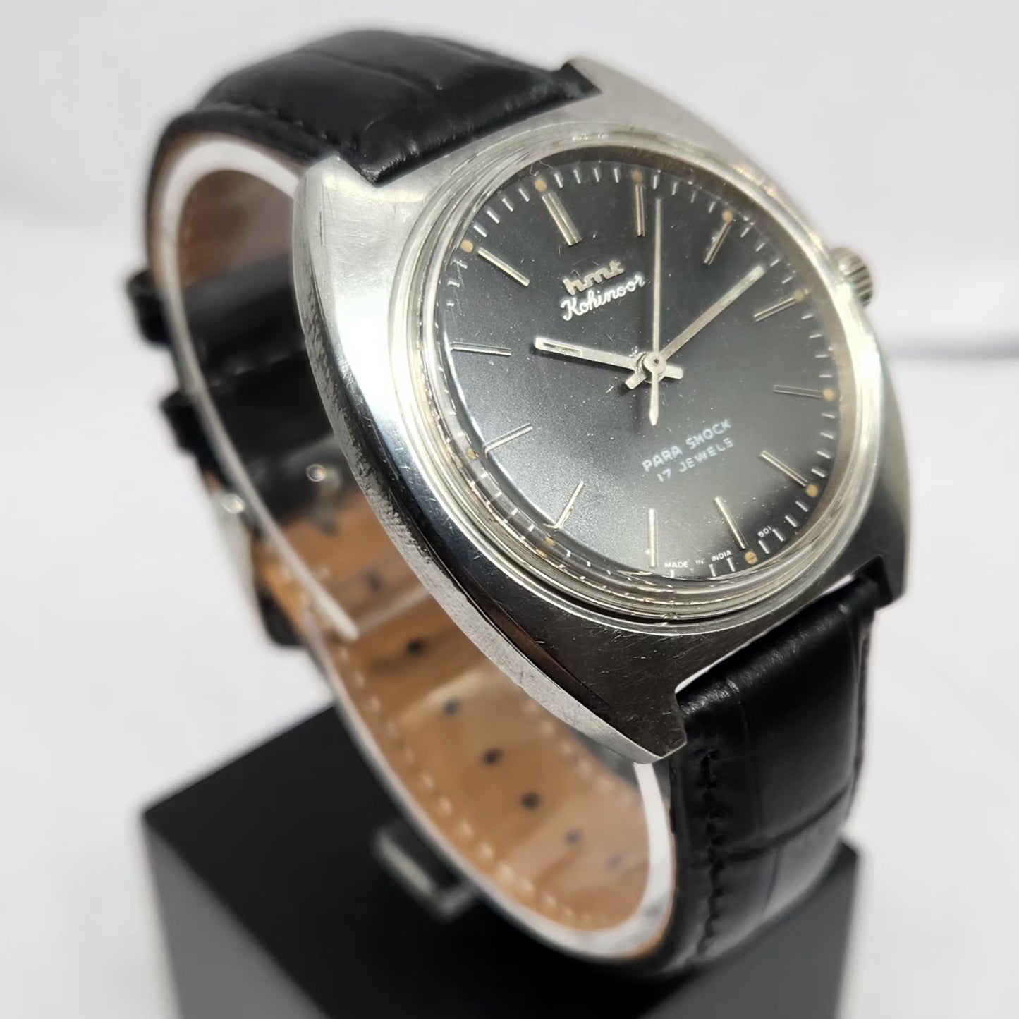 Vintage Original HMT Kohinoor Hand Winding 17 Jewels Black Face Men's Wrist Watch HM119