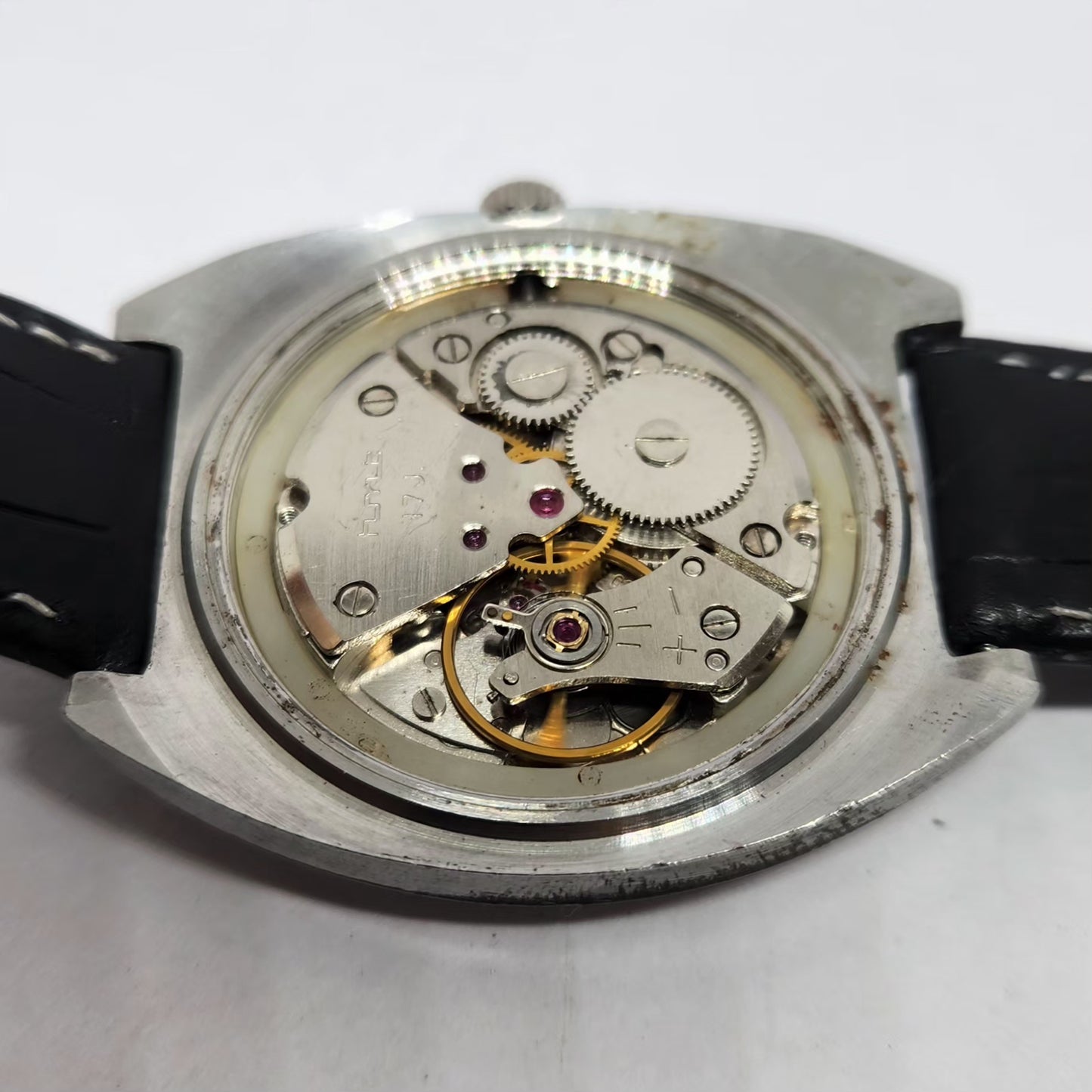 Vintage Original HMT Kohinoor Hand Winding 17 Jewels Black Face Men's Wrist Watch HM119