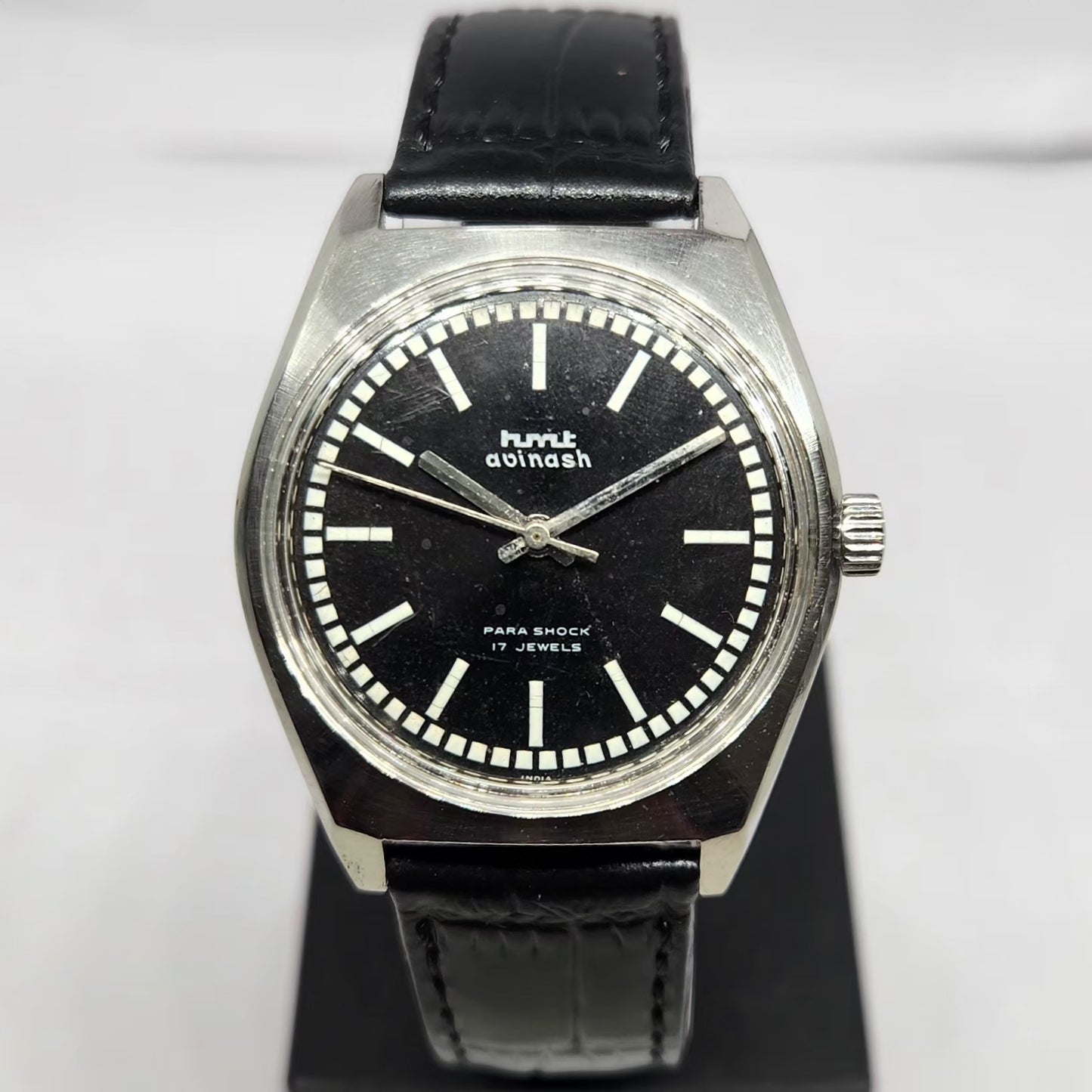 Vintage Original HMT Avinash Hand Winding 17 Jewels Black Face Men's Wrist Watch HM120