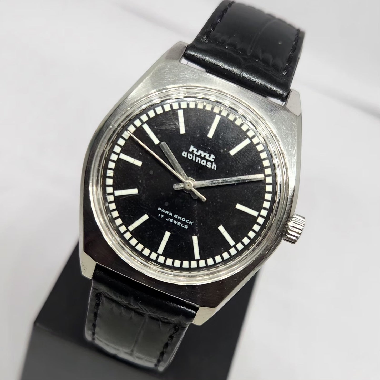 Vintage Original HMT Avinash Hand Winding 17 Jewels Black Face Men's Wrist Watch HM120