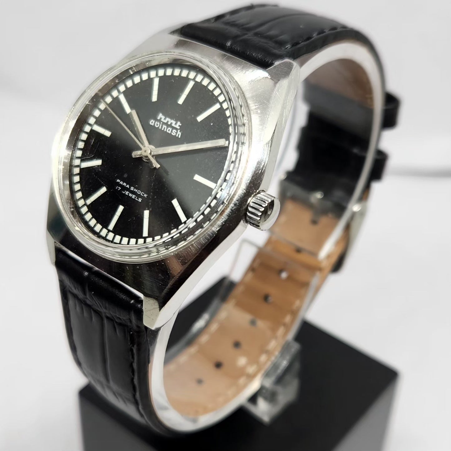 Vintage Original HMT Avinash Hand Winding 17 Jewels Black Face Men's Wrist Watch HM120
