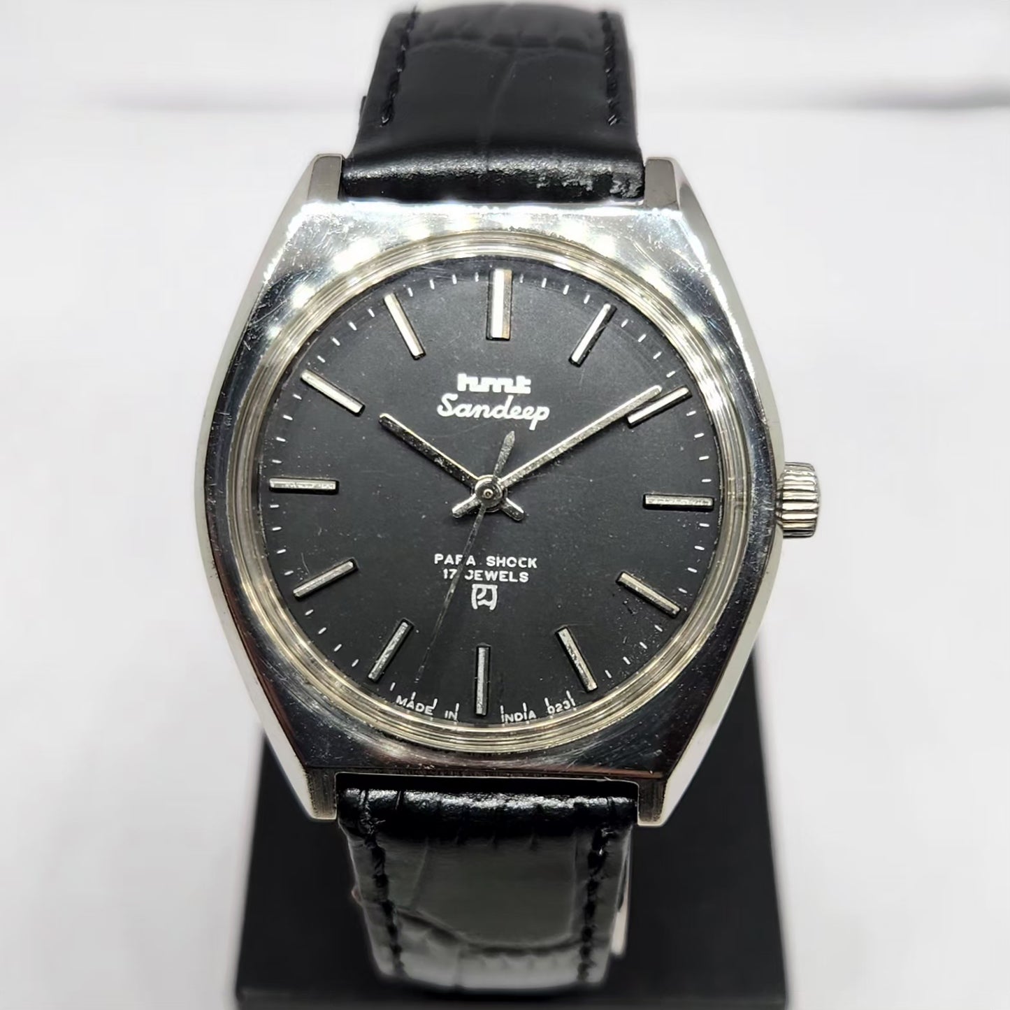 Vintage Original HMT Sandeep Hand Winding 17 Jewels Black Face Men's Wrist Watch HM122