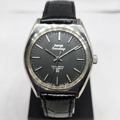 Vintage Original HMT Sandeep Hand Winding 17 Jewels Black Face Men's Wrist Watch HM122