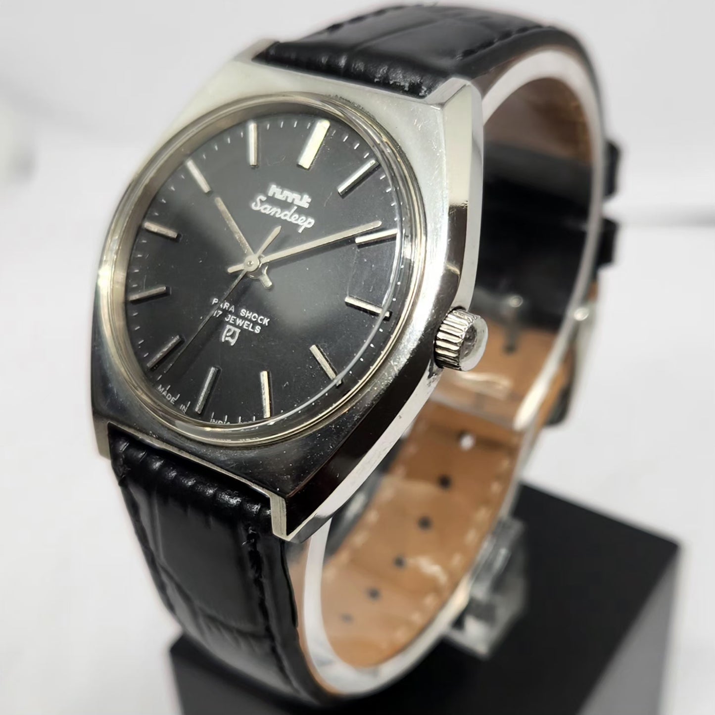 Vintage Original HMT Sandeep Hand Winding 17 Jewels Black Face Men's Wrist Watch HM122