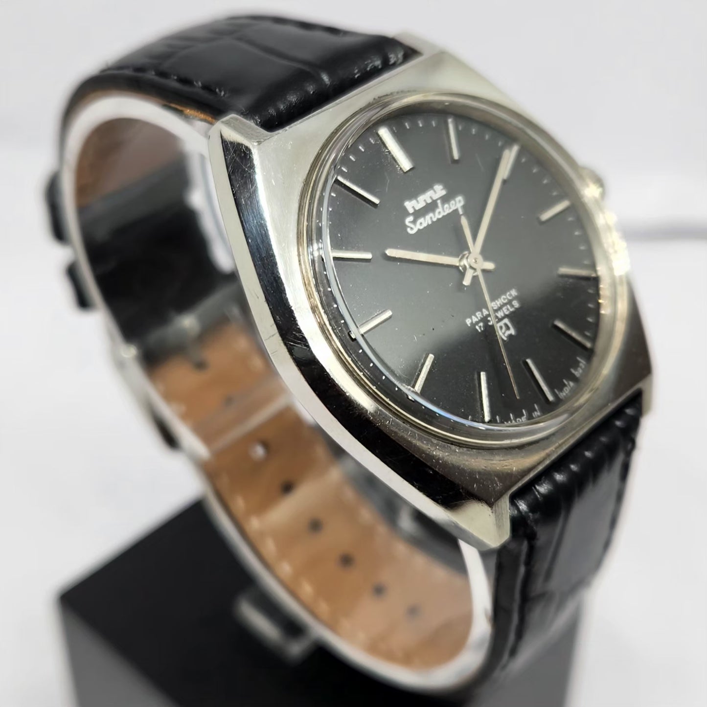 Vintage Original HMT Sandeep Hand Winding 17 Jewels Black Face Men's Wrist Watch HM122