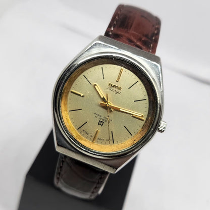 Vintage Original HMT Maurya Hand Winding 17 Jewels Gold Face Men's Wrist Watch HM123