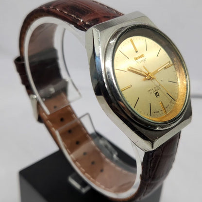 Vintage Original HMT Maurya Hand Winding 17 Jewels Gold Face Men's Wrist Watch HM123