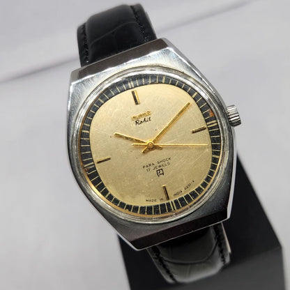 Vintage Original HMT Rohit Hand Winding 17 Jewels Gold Face Men's Wrist Watch HM124