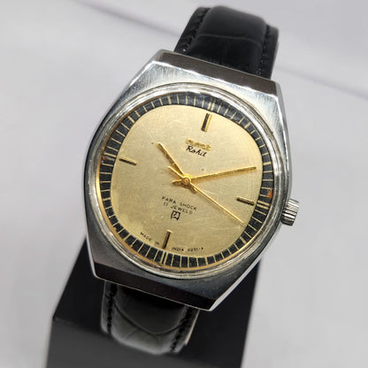 Vintage Original HMT Rohit Hand Winding 17 Jewels Gold Face Men's Wrist Watch HM124