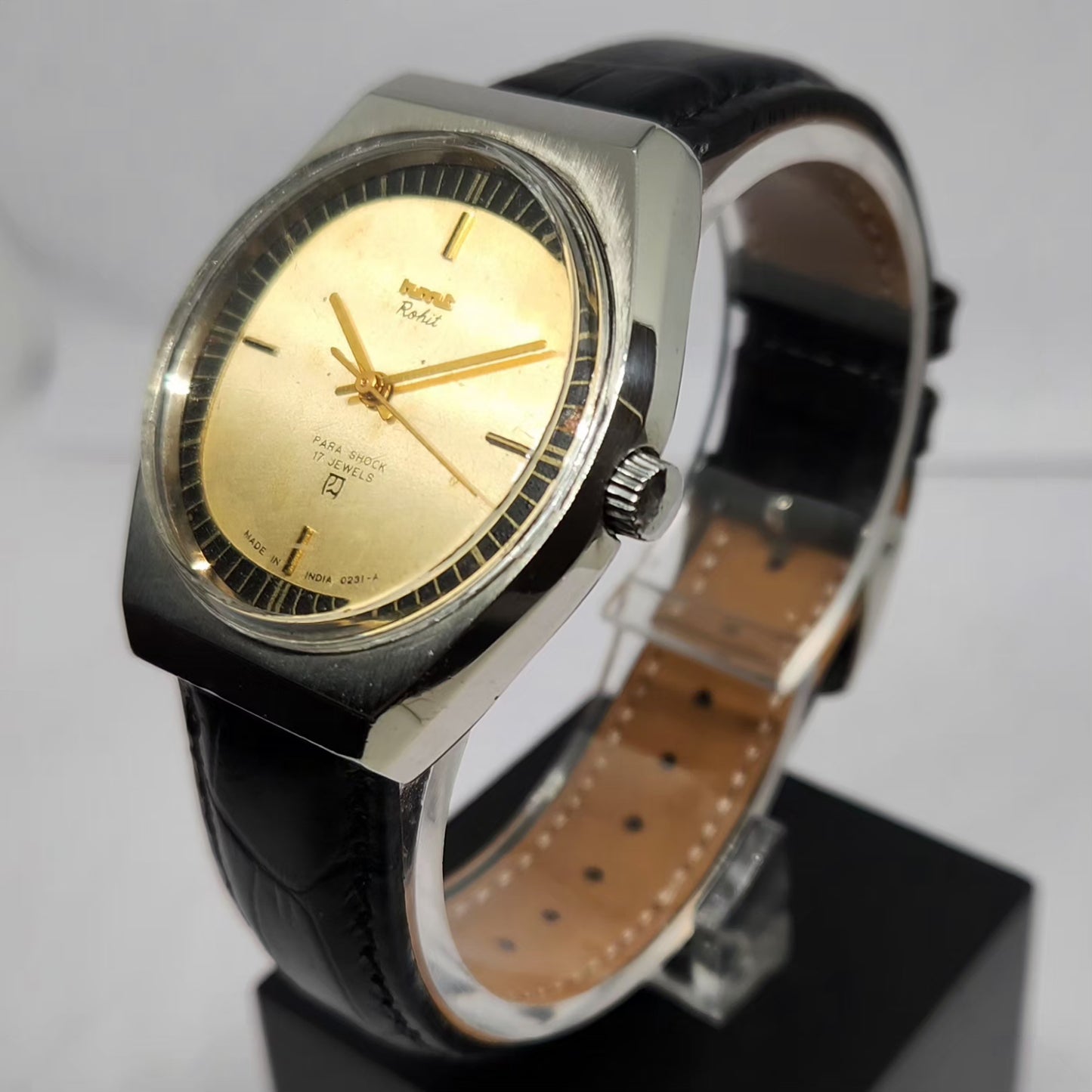 Vintage Original HMT Rohit Hand Winding 17 Jewels Gold Face Men's Wrist Watch HM124