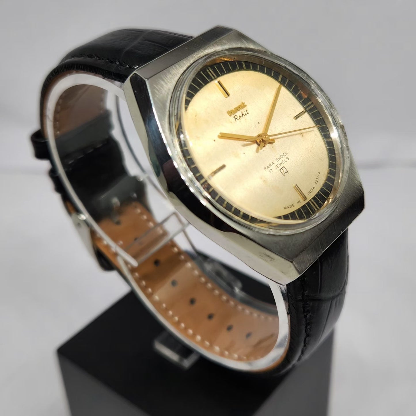 Vintage Original HMT Rohit Hand Winding 17 Jewels Gold Face Men's Wrist Watch HM124