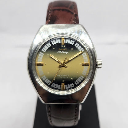 Vintage Original HMT Chirag Hand Winding 17 Jewels Gold Face Men's Wrist Watch HM126