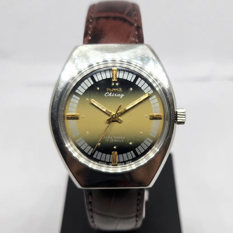 Vintage Original HMT Chirag Hand Winding 17 Jewels Gold Face Men's Wrist Watch HM126