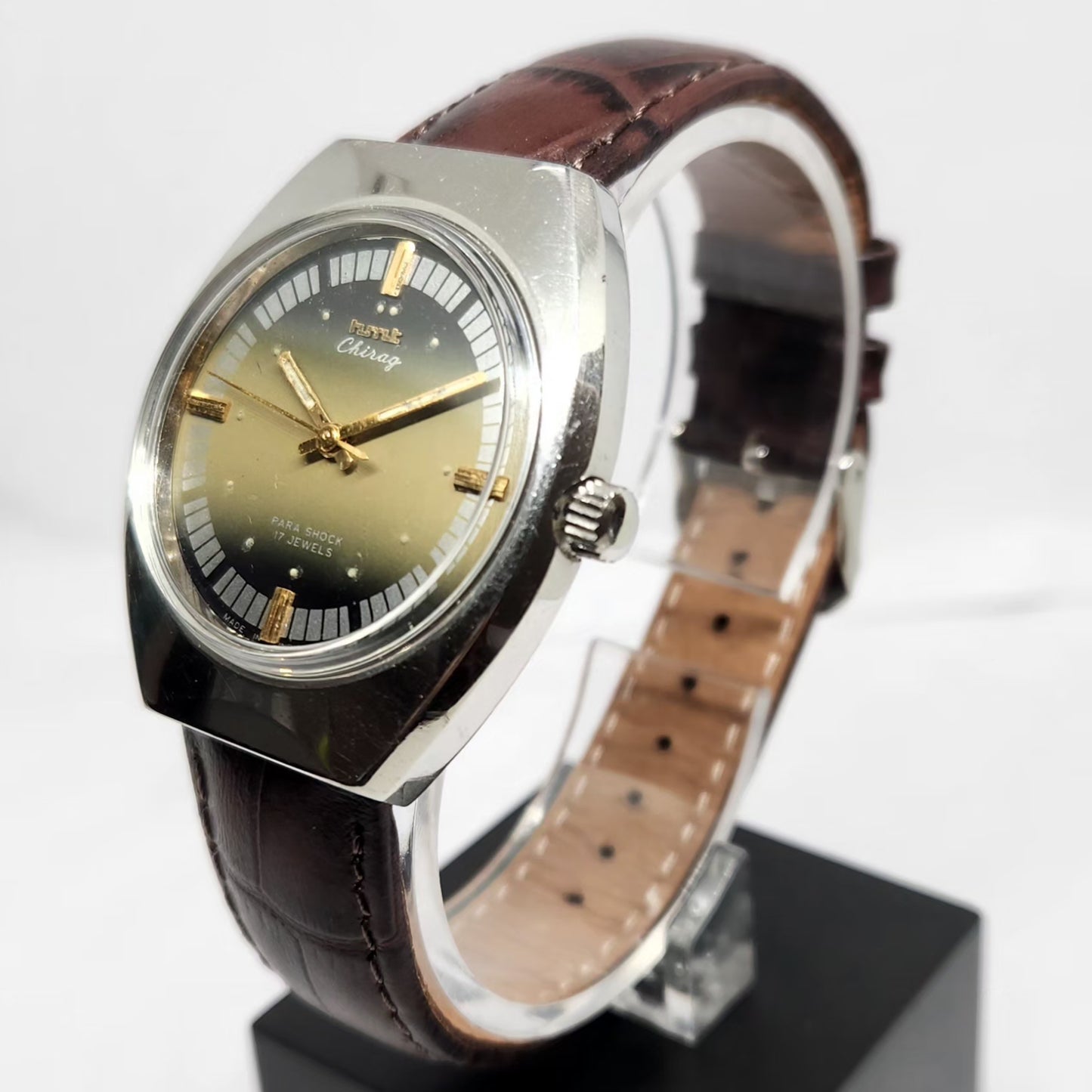 Vintage Original HMT Chirag Hand Winding 17 Jewels Gold Face Men's Wrist Watch HM126