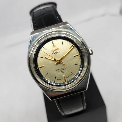 Vintage Original HMT Arjun Hand Winding 17 Jewels Gold Face Men's Wrist Watch HM127
