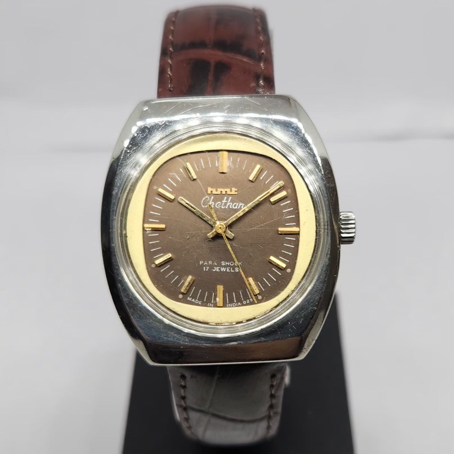 Vintage Original HMT Chethan Hand Winding 17 Jewels Brown Face Men's Wrist Watch HM128