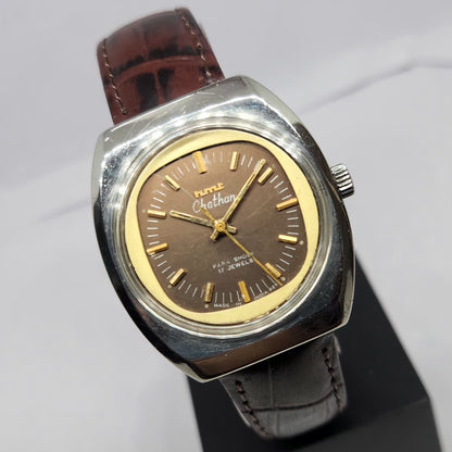 Vintage Original HMT Chethan Hand Winding 17 Jewels Brown Face Men's Wrist Watch HM128