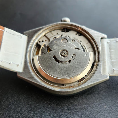 Vintage Ricoh R31 Automatic White Face New Strap 21 Jewels Day-Date Men's Wrist Watch R92