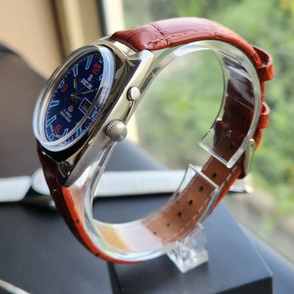 Vintage Ricoh R31 Automatic Blue Face New Strap 21 Jewels Day-Date Men's Wrist Watch R93