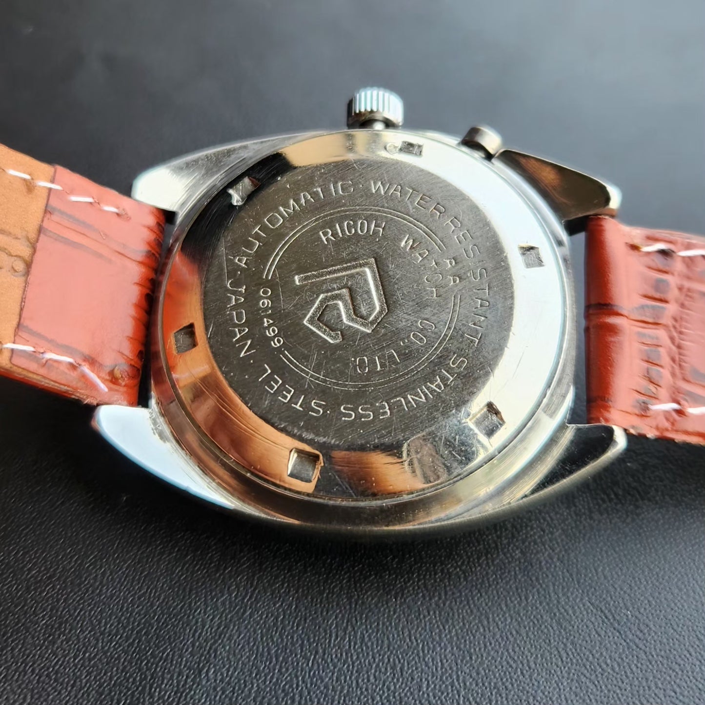 Vintage Ricoh R31 Automatic Blue Face New Strap 21 Jewels Day-Date Men's Wrist Watch R93