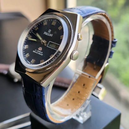 Vintage Ricoh R31 Automatic Blue Face New Strap 21 Jewels Day-Date Men's Wrist Watch R97
