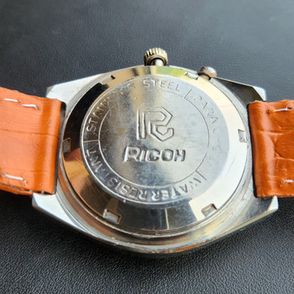 Vintage Ricoh R31 Automatic Yellow Face New Strap 21 Jewels Day-Date Men's Wrist Watch R98