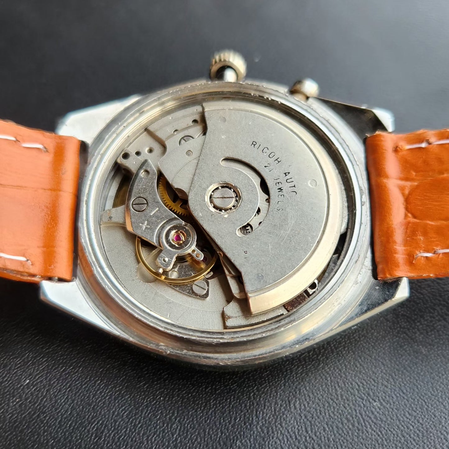 Vintage Ricoh R31 Automatic Yellow Face New Strap 21 Jewels Day-Date Men's Wrist Watch R98