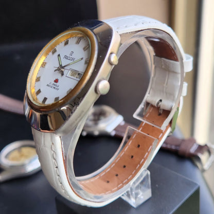 Vintage Ricoh R31 Automatic White Face New Strap 21 Jewels Day-Date Men's Wrist Watch R100