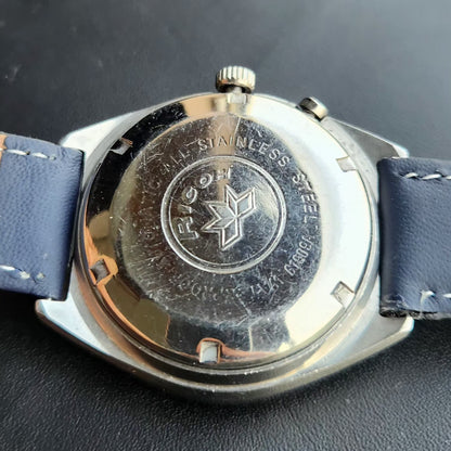 Vintage Ricoh R31 Automatic Blue Face New Strap 21 Jewels Day-Date Men's Wrist Watch R101