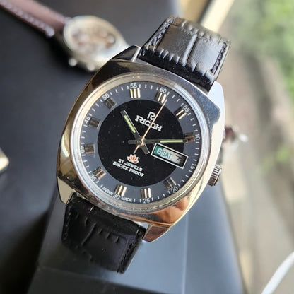 Vintage Ricoh R31 Automatic Black Face New Strap 21 Jewels Day-Date Men's Wrist Watch R104