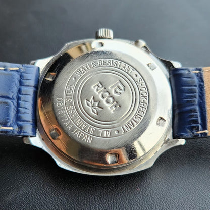 Vintage Ricoh R31 Automatic Blue Face New Strap 21 Jewels Day-Date Men's Wrist Watch R107