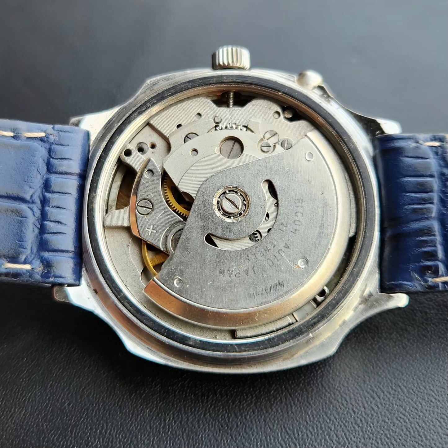 Vintage Ricoh R31 Automatic Blue Face New Strap 21 Jewels Day-Date Men's Wrist Watch R107
