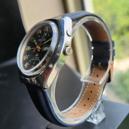 Vintage Ricoh R31 Automatic Blue Face New Strap 21 Jewels Day-Date Men's Wrist Watch R110