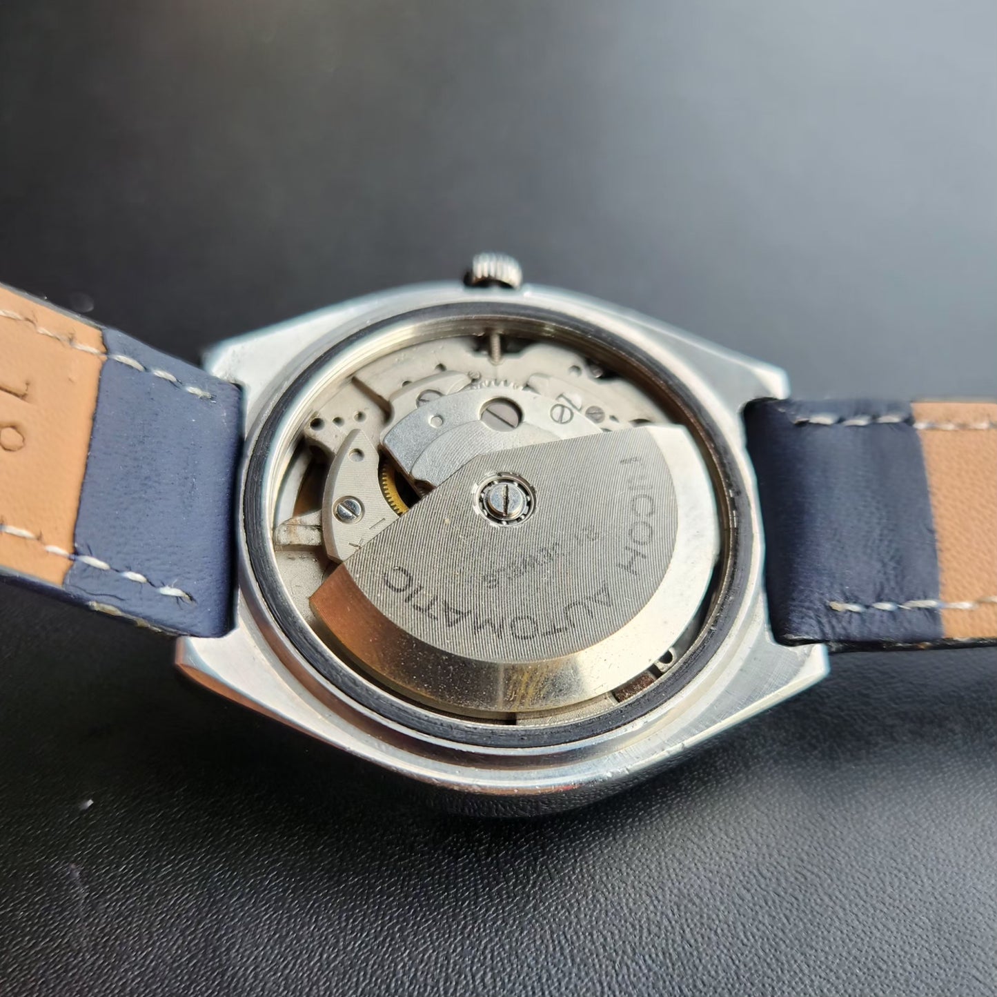 Vintage Ricoh R31 Automatic Blue Face New Strap 21 Jewels Day-Date Men's Wrist Watch R110